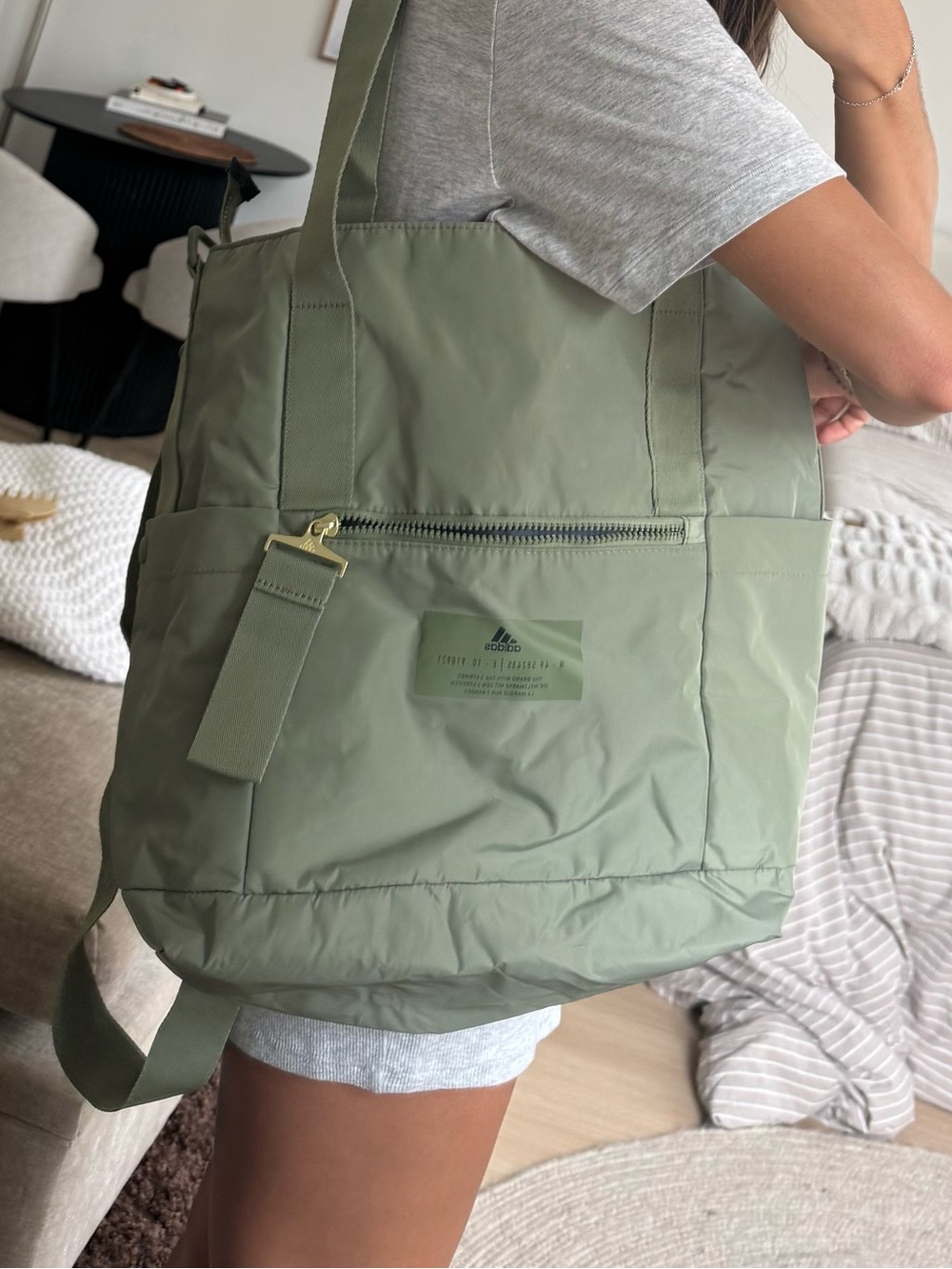 adidas Sage Green Tote with Gold Hardware
